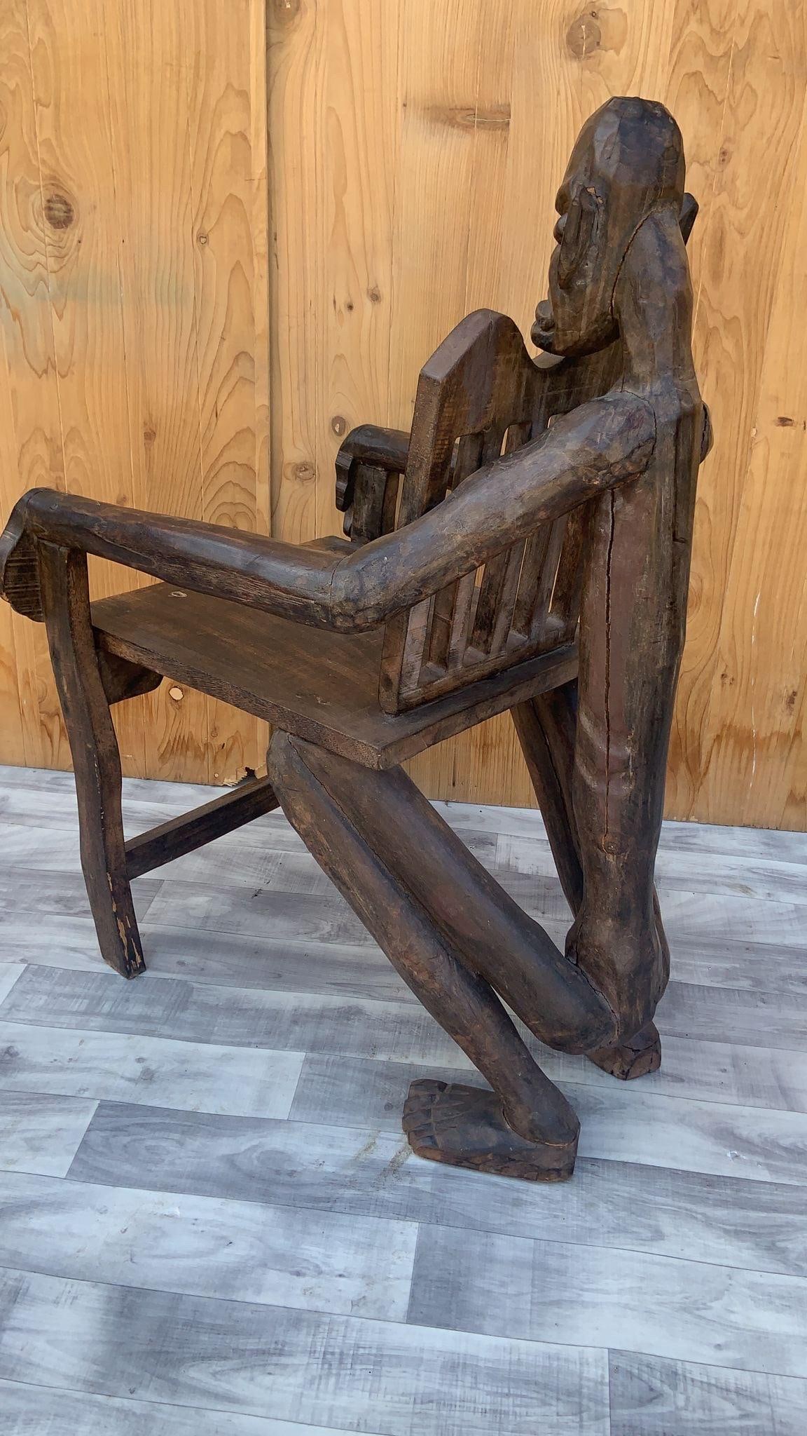 Antique African Figural Carved Armchairs - Set of 2 - 3