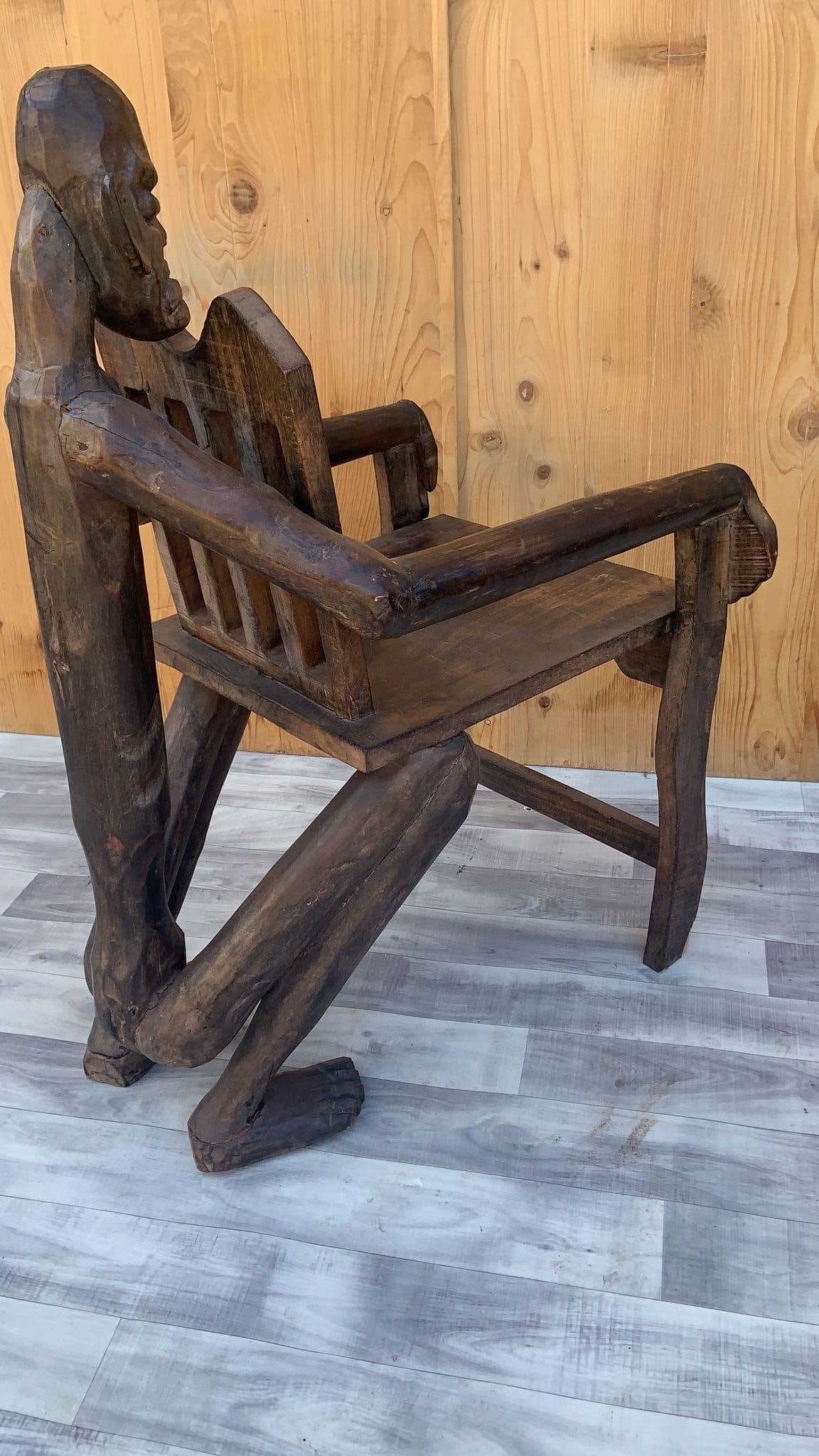 Antique African Figural Carved Armchairs - Set of 2 - 4