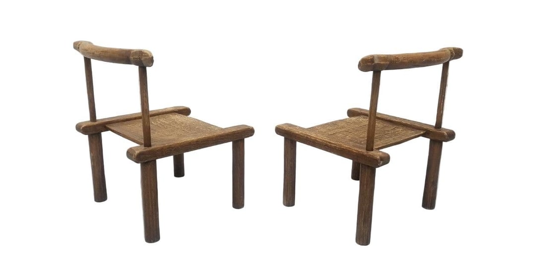 Antique Carved Low Profile Chairs - Pair - 4