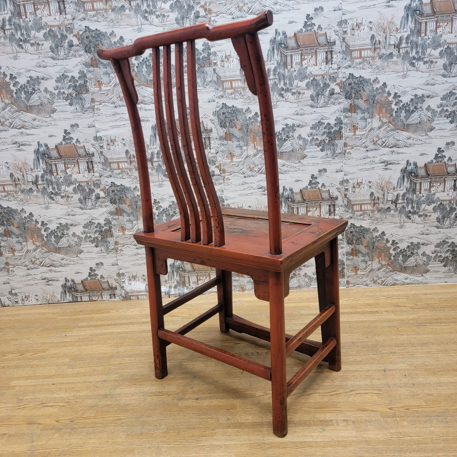 Antique Shanxi Province Red Lacquer Elm Side Chair - 2