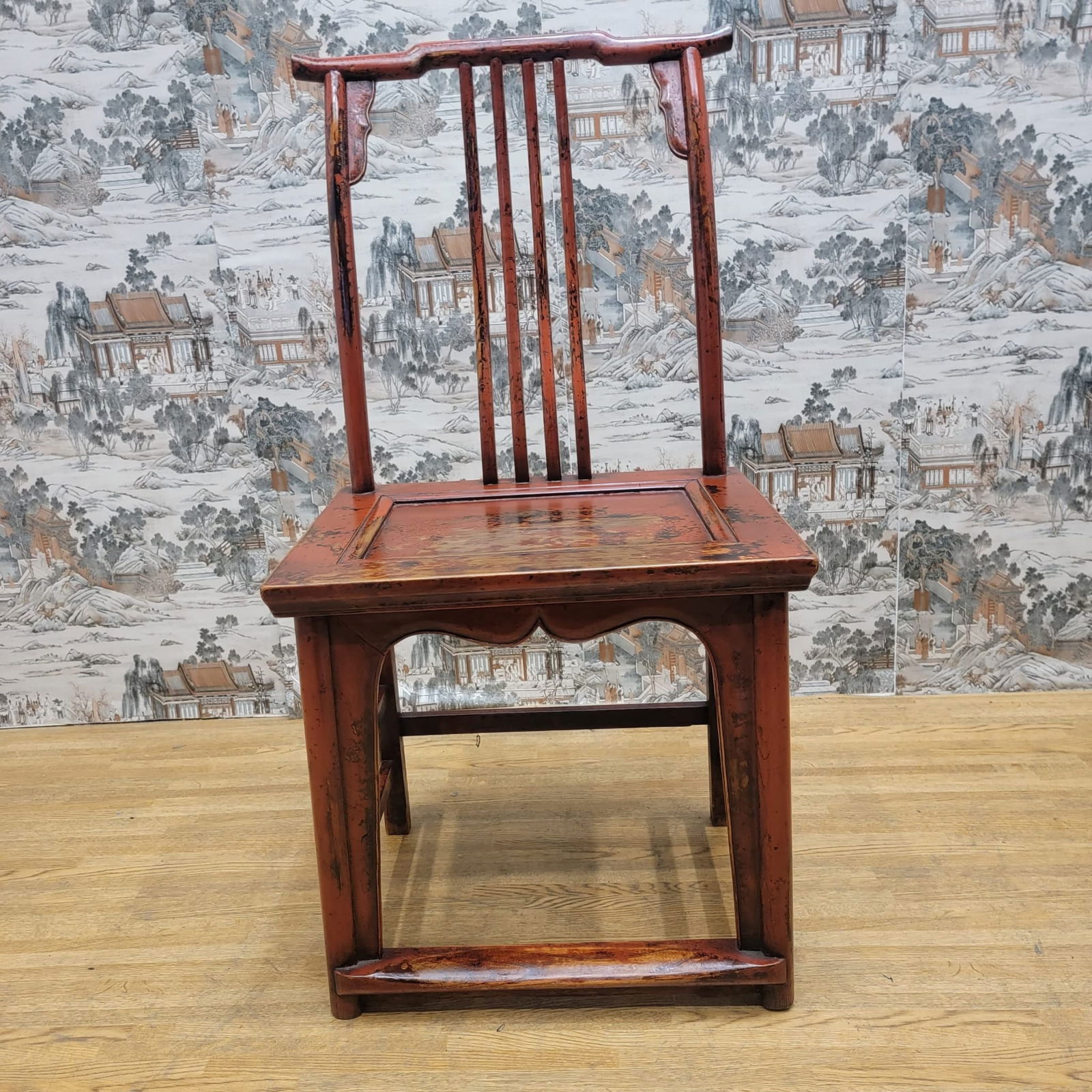 Antique Shanxi Province Red Lacquer Elm Side Chair - 3
