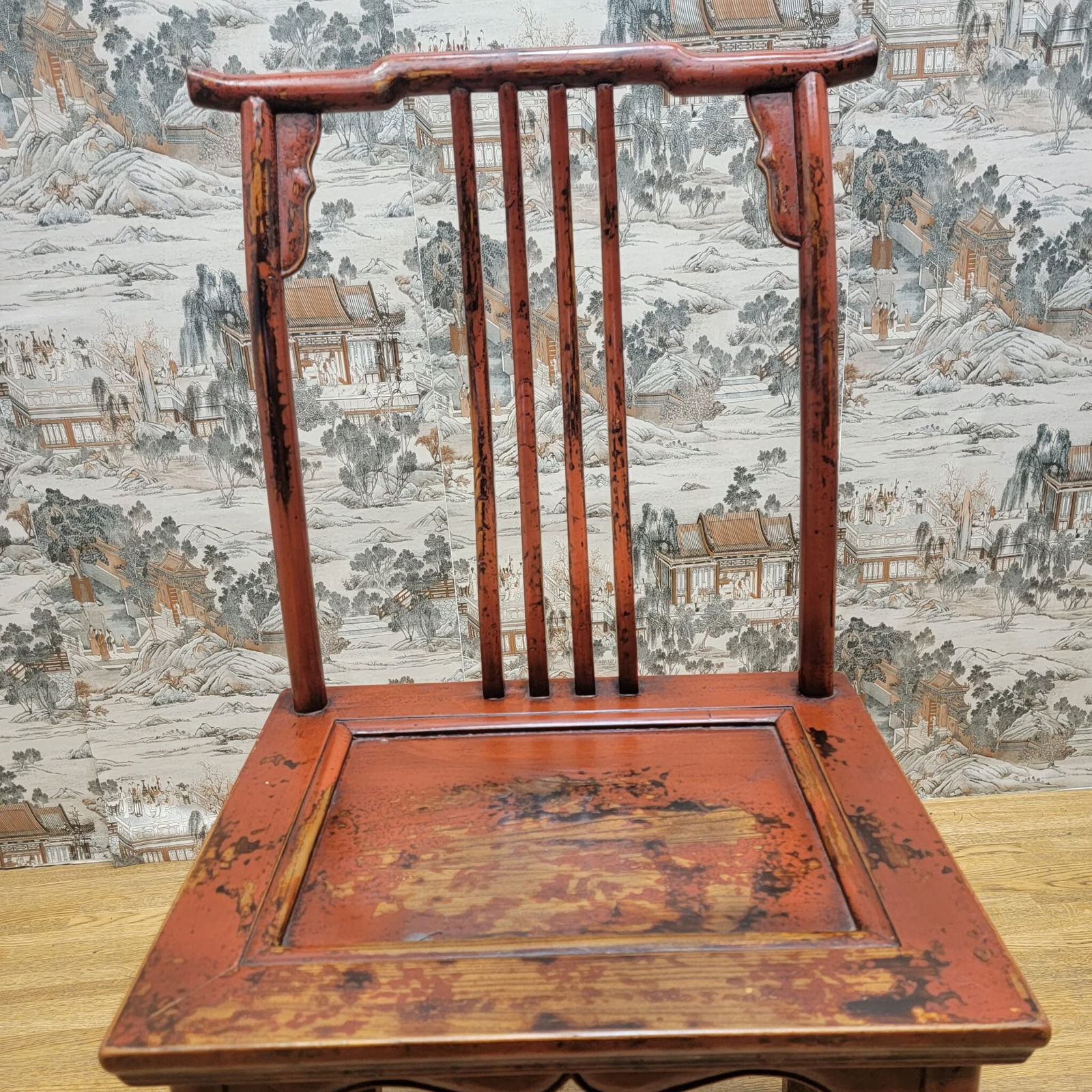 Antique Shanxi Province Red Lacquer Elm Side Chair - 6