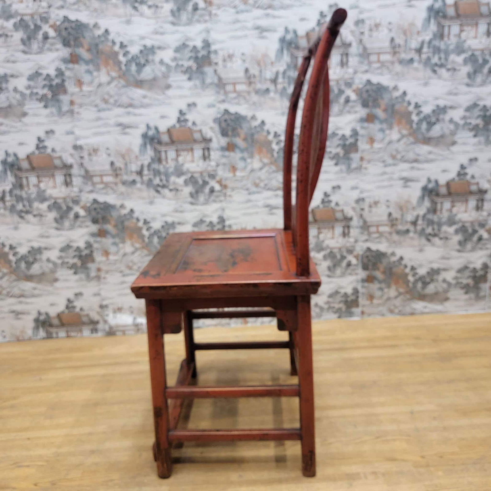 Antique Shanxi Province Red Lacquer Elm Side Chair - 7