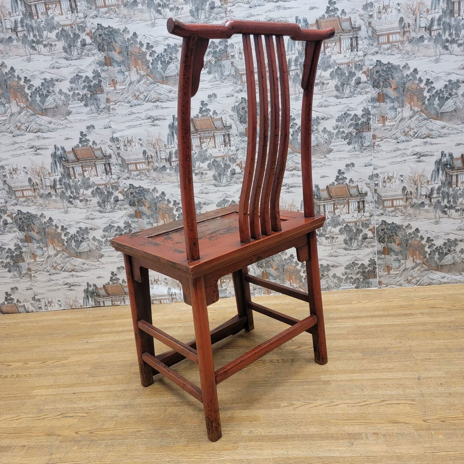 Antique Shanxi Province Red Lacquer Elm Side Chair - 8