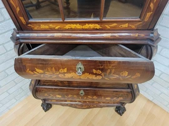 Antique Dutch Marquetry Corner Display Cabinet - 4