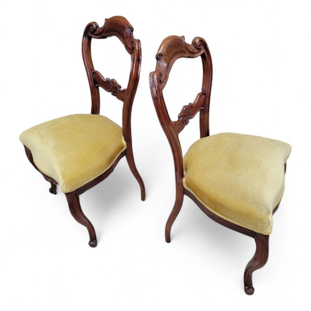 Antique French Victorian Carved Mahogany Accent Side Chairs - Pair - 2