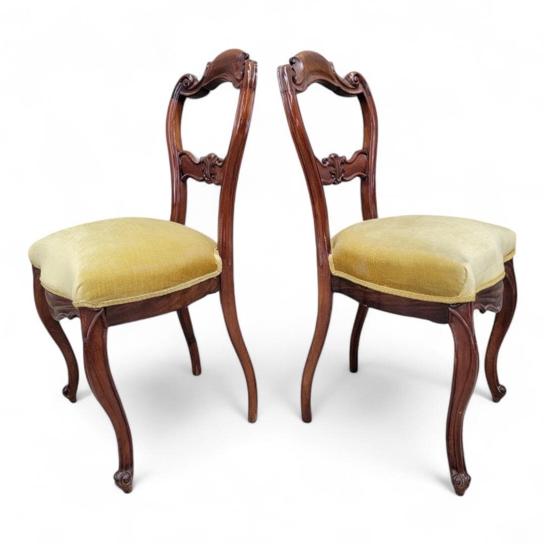 Antique French Victorian Carved Mahogany Accent Side Chairs - Pair - 3