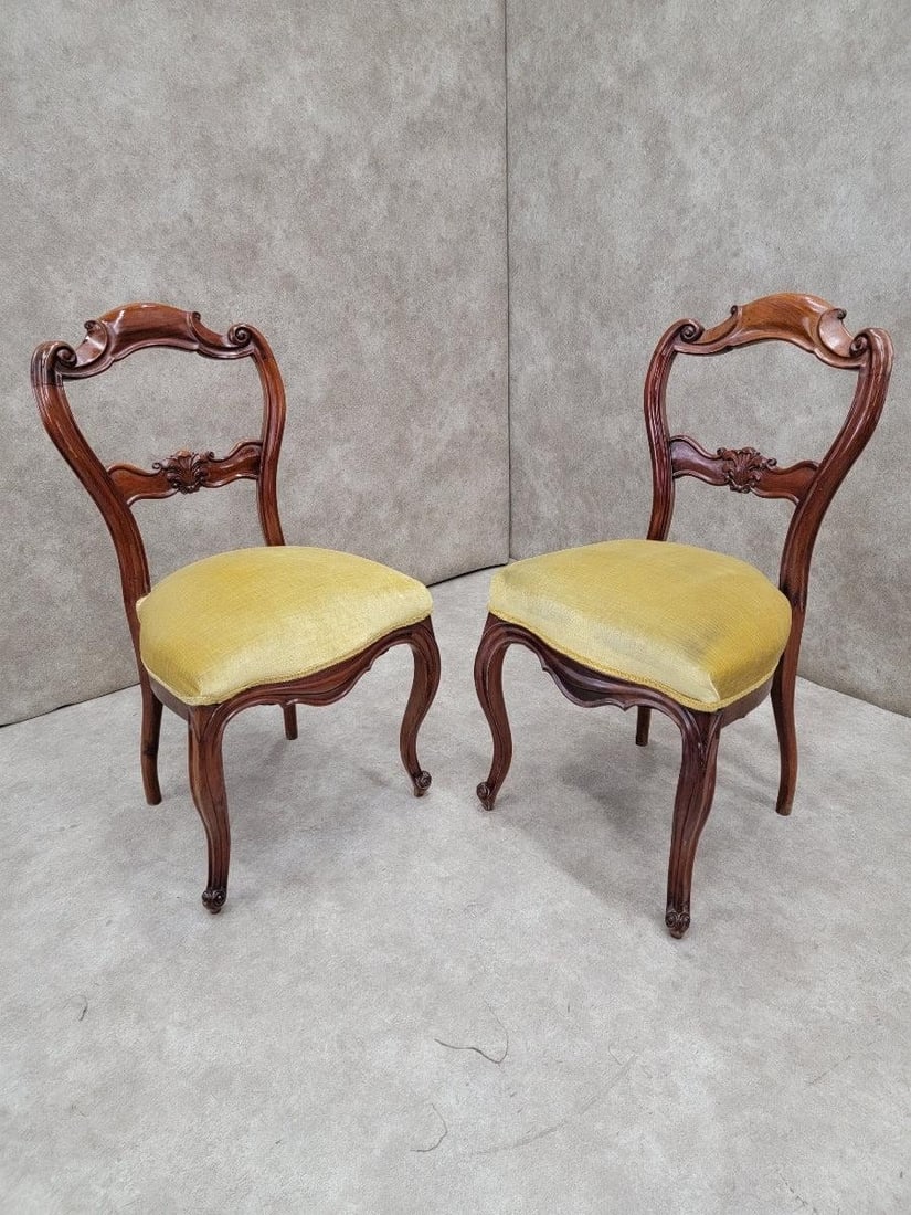Antique French Victorian Carved Mahogany Accent Side Chairs - Pair - 6