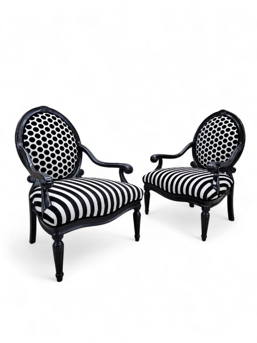 Vintage French Louis Style Chairs Newly Reupholstered - Pair - 8