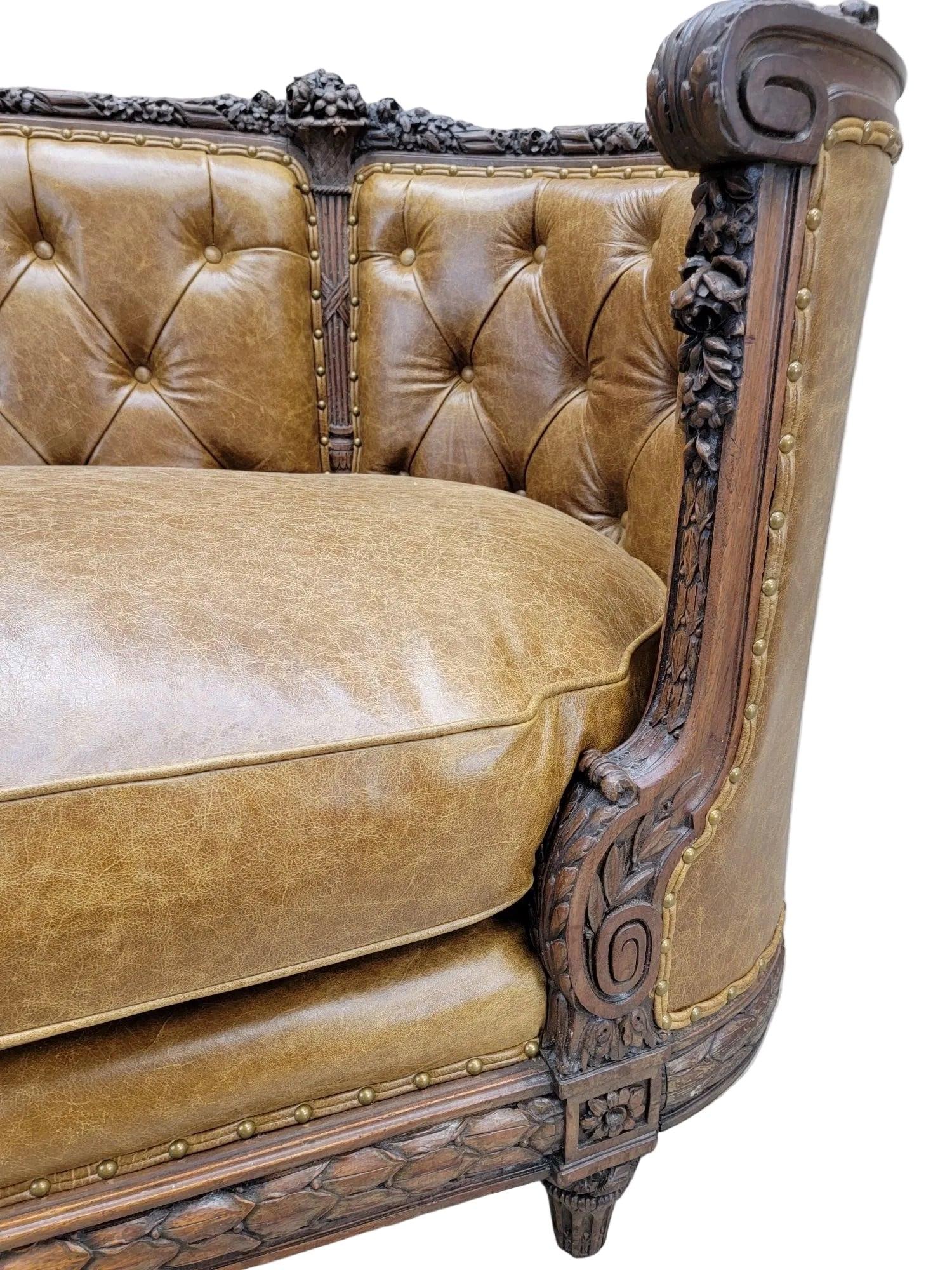 Antique French Regency Style Carved Sofa Newly Reupholstered - 10