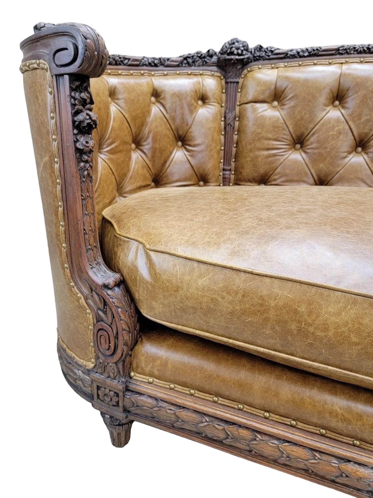 Antique French Regency Style Carved Sofa Newly Reupholstered - 3