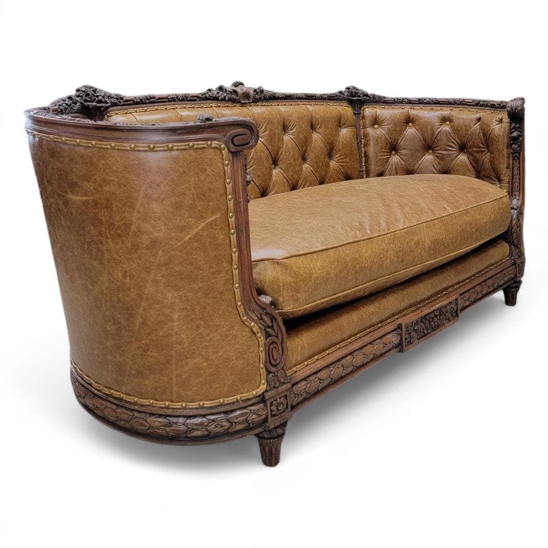 Antique French Regency Style Carved Sofa Newly Reupholstered - 5