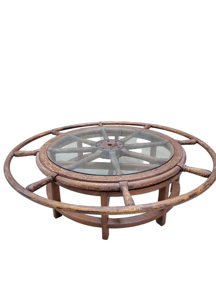 Antique Nautical Ships Wheel Custom Coffee Table - 2