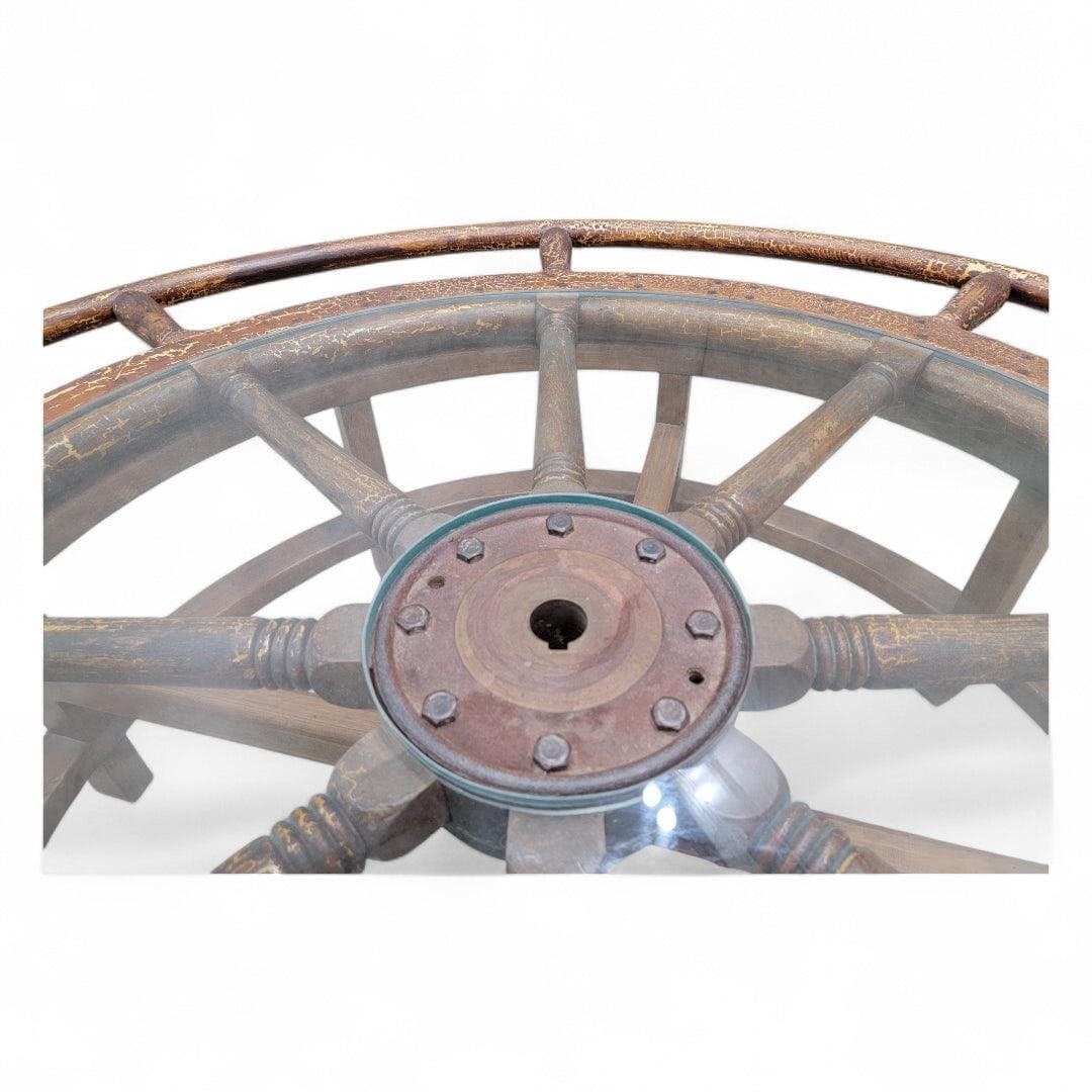Antique Nautical Ships Wheel Custom Coffee Table - 4