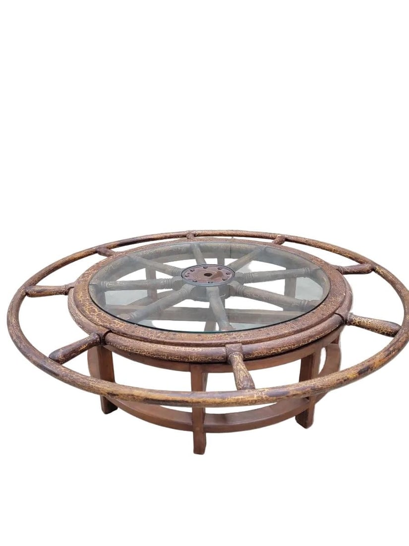 Antique Nautical Ships Wheel Custom Coffee Table - 6