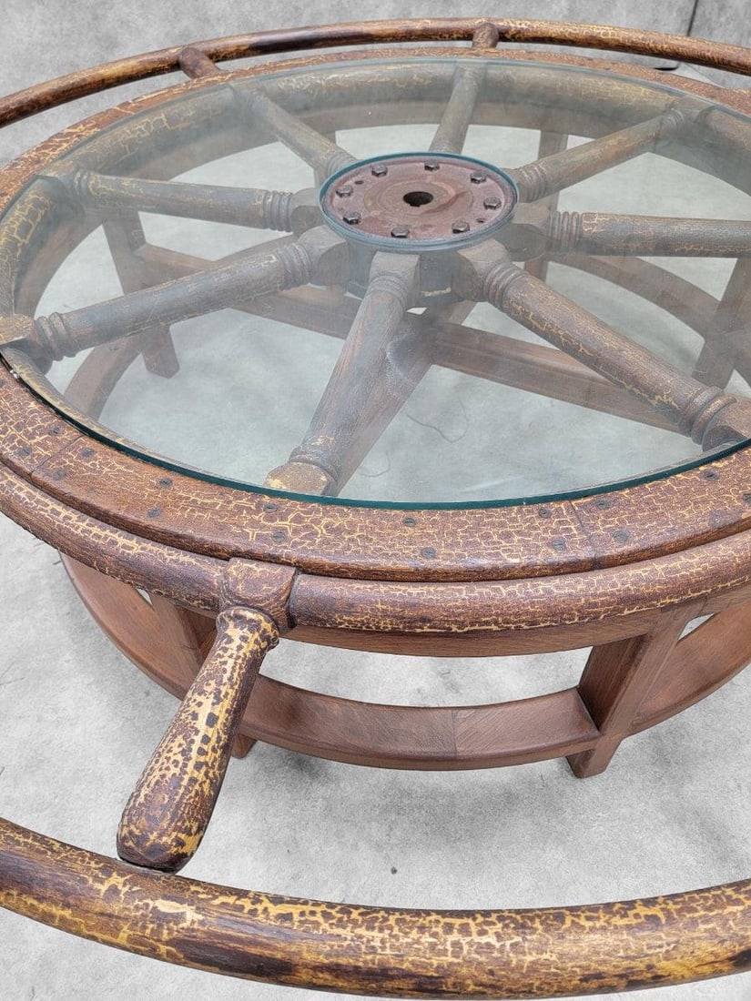 Antique Nautical Ships Wheel Custom Coffee Table - 8