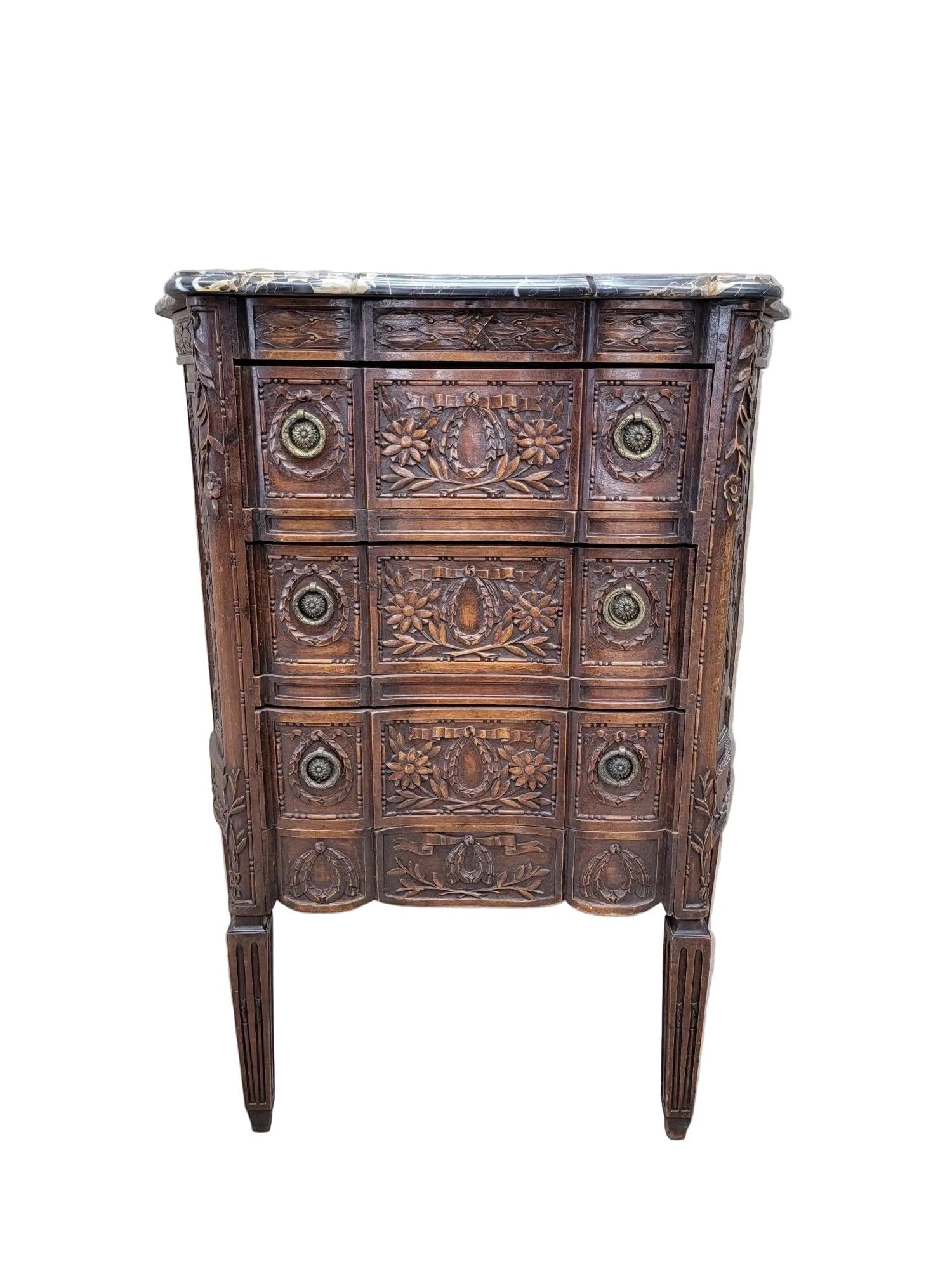 Antique French Carved Commode Chest - 4