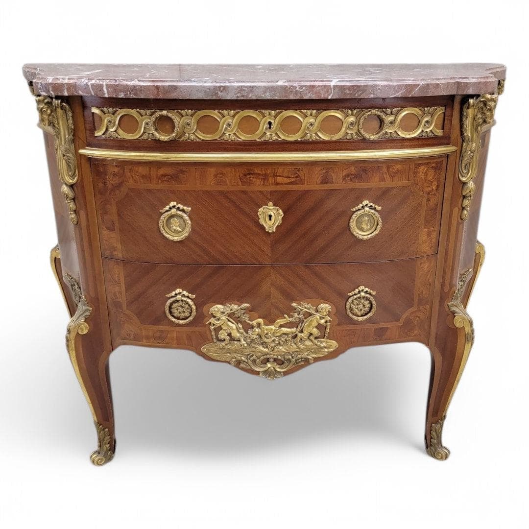 Antique French Acajou and Tulipwood Gilt Bronze Marble Top Commode (1 of 7)