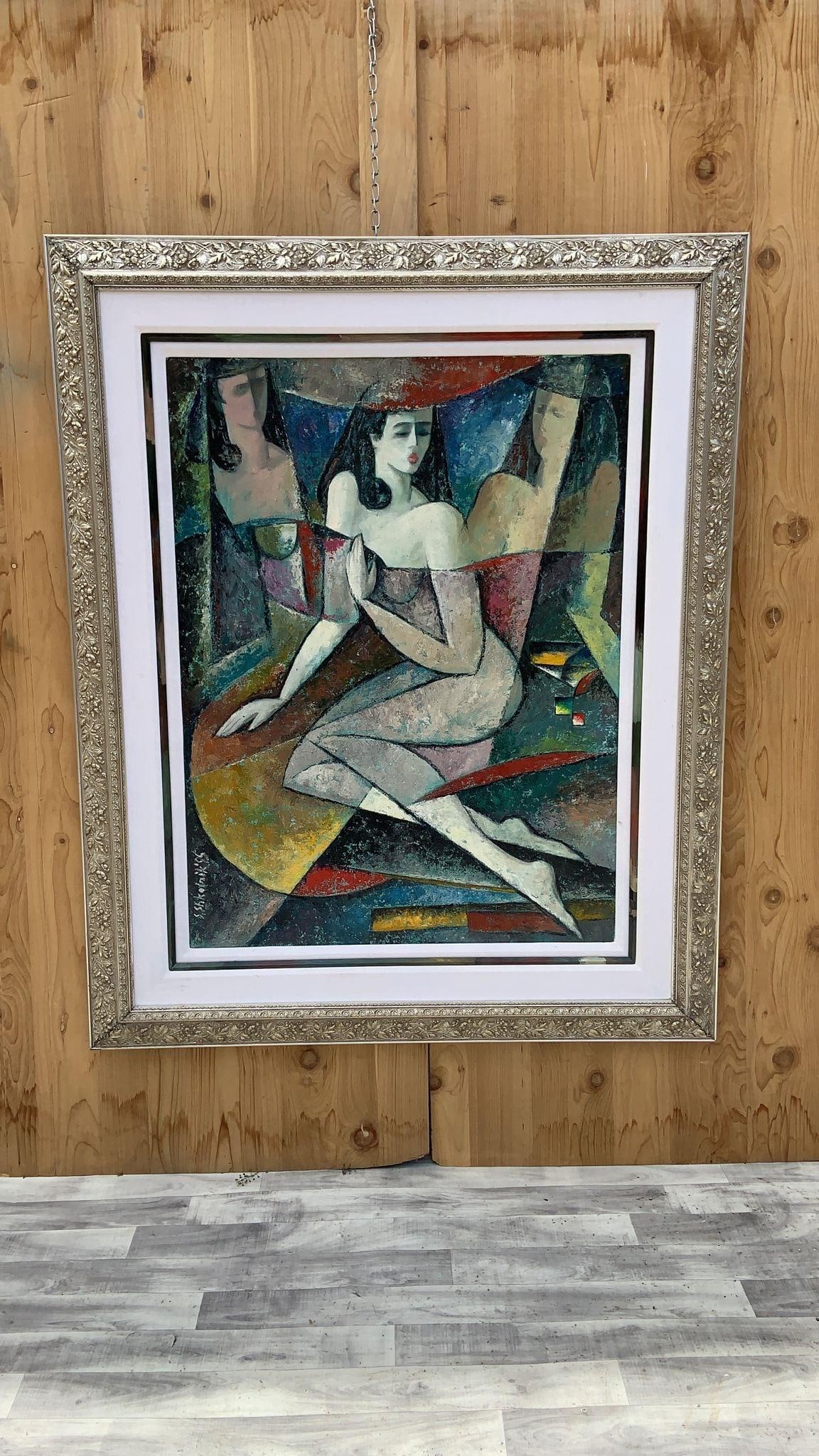 Vintage Art Deco Framed Oil on Canvas Painting Wall Art Wall Decor - 6