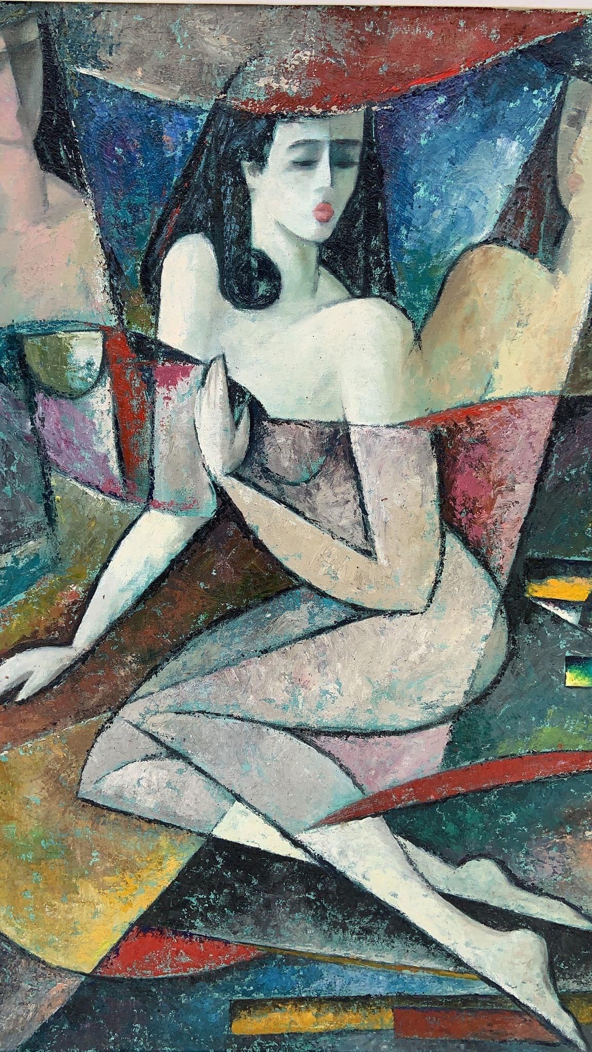 Vintage Art Deco Framed Oil on Canvas Painting Wall Art Wall Decor - 7