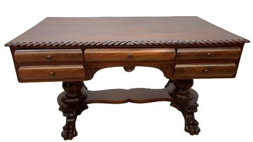 Antique Empire Carved Mahogany Partner?s Desk (1 of 5)