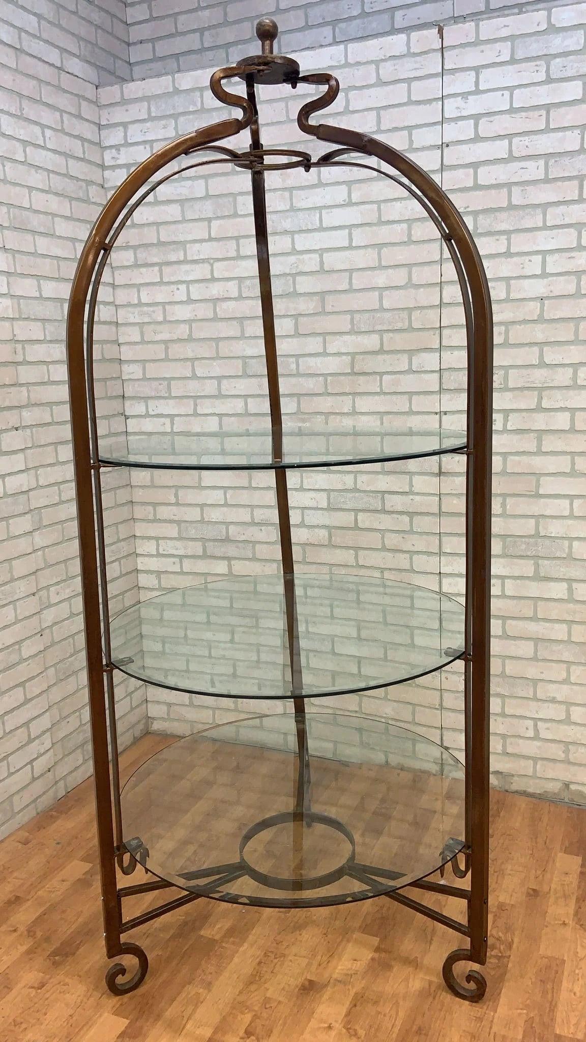 Vintage Victorian Style Iron and Beveled Circular Glass Shelf Boutique/Closet Display Stand: Title: Vintage Victorian Style Iron and Beveled Circular Glass Shelf Boutique/Closet Display Stand Description: Vintage Victorian Style Iron and Beveled Circular Glass Shelf Boutique/Closet Display