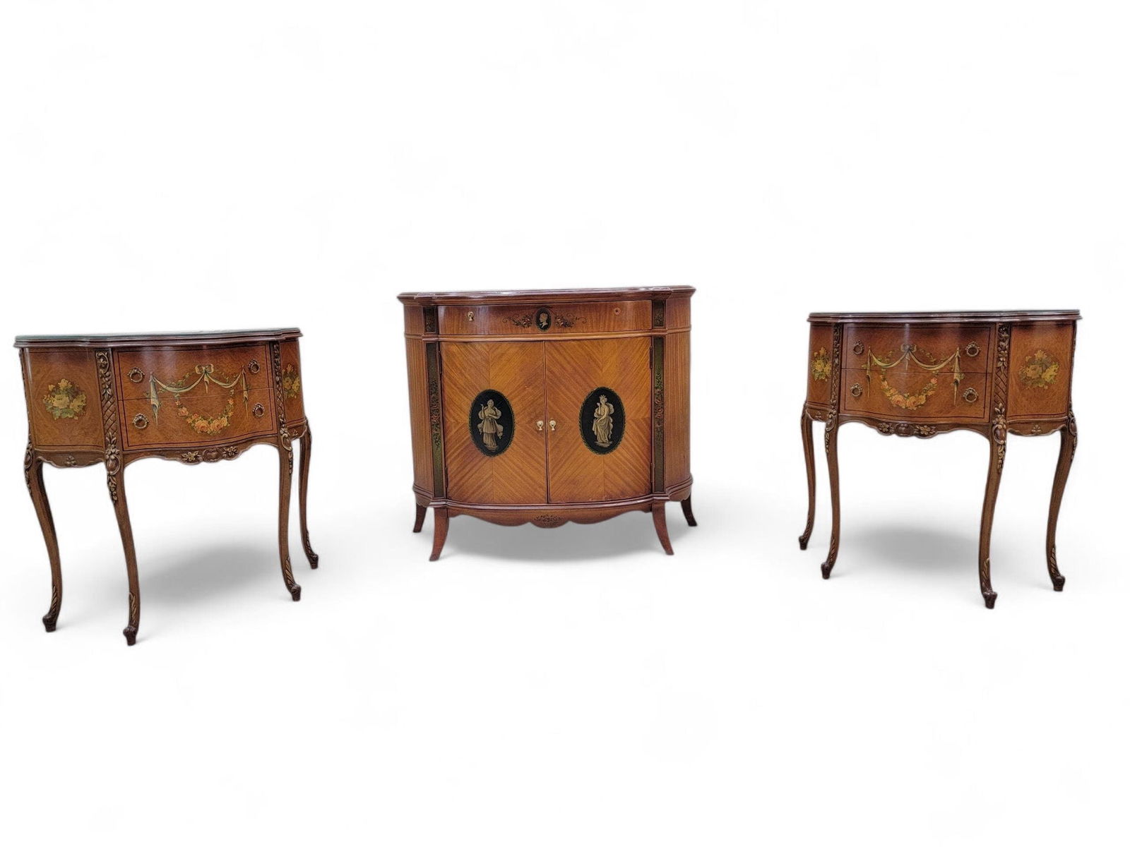 Antique Neoclassical French Style Hand Painted End Tabes/Nightstands - Pair - 11