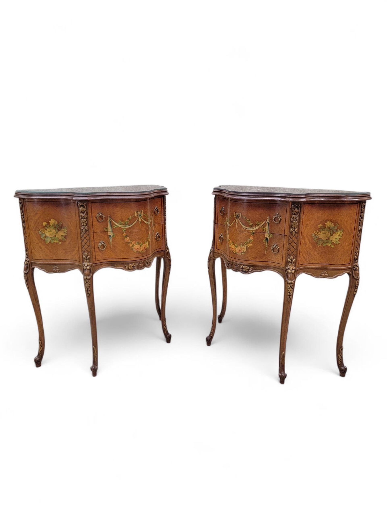 Antique Neoclassical French Style Hand Painted End Tabes/Nightstands - Pair - 8