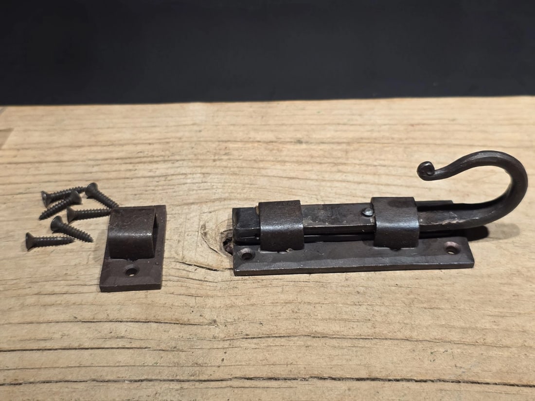 Hand Forged Wrought Iron Slide Latch Rustic Barrel Bolt - 4