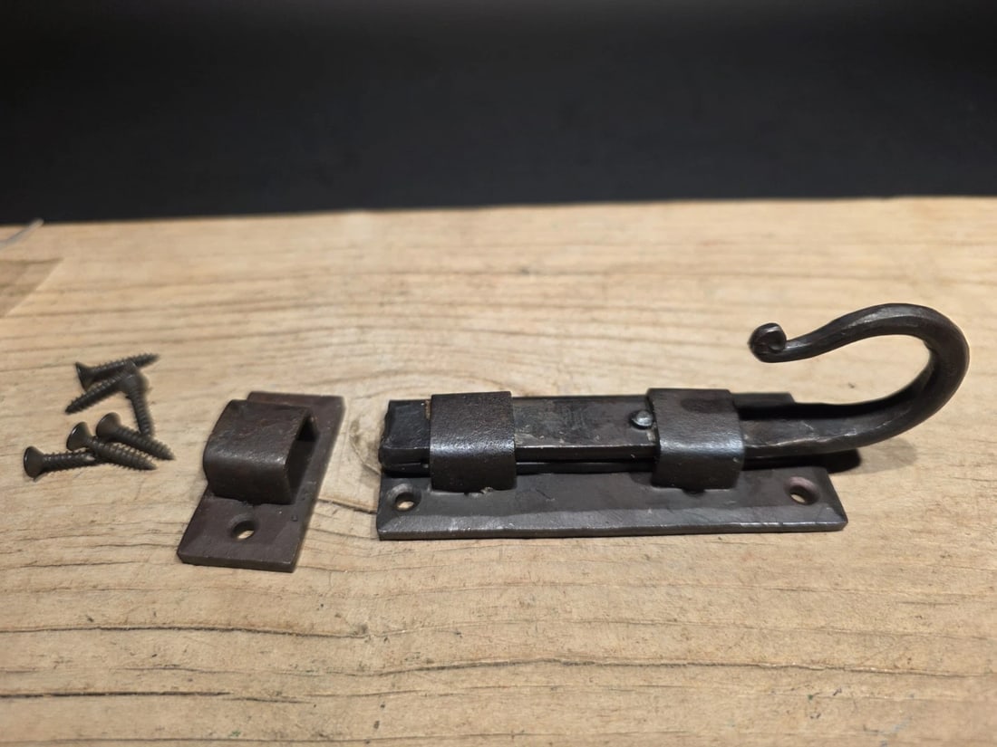 Hand Forged Wrought Iron Slide Latch Rustic Barrel Bolt - 5