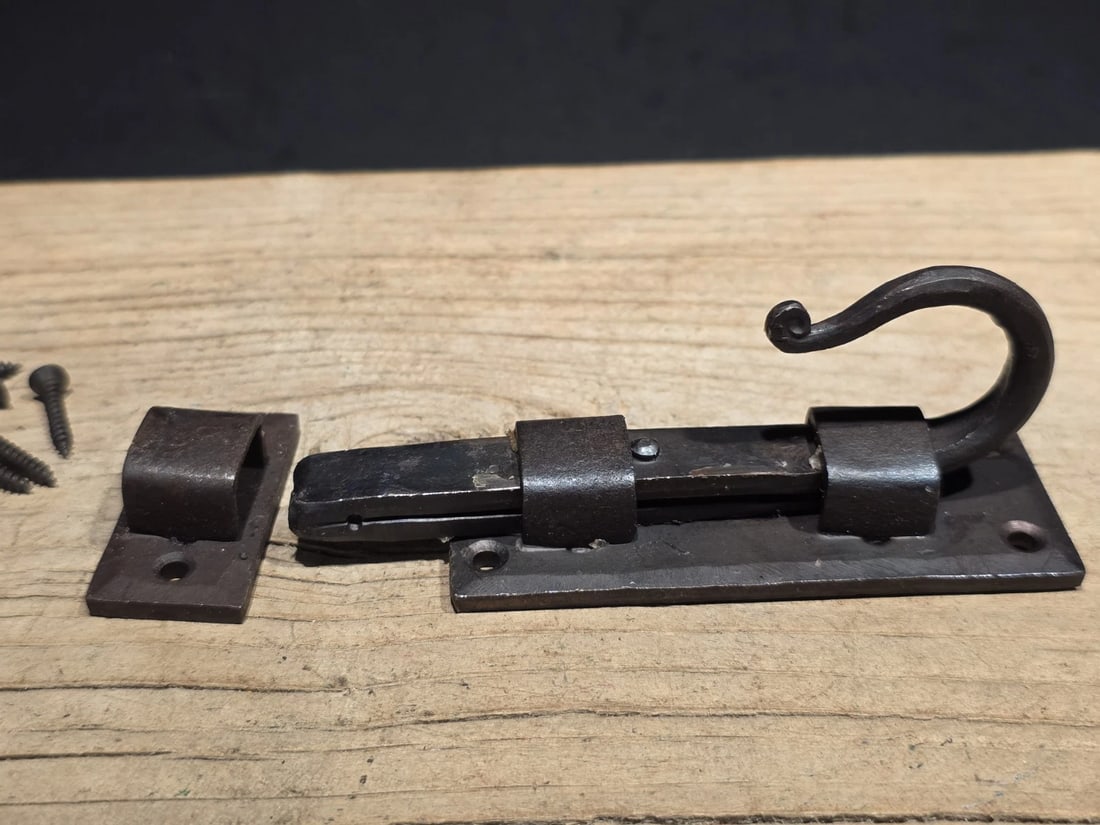 Hand Forged Wrought Iron Slide Latch Rustic Barrel Bolt - 6