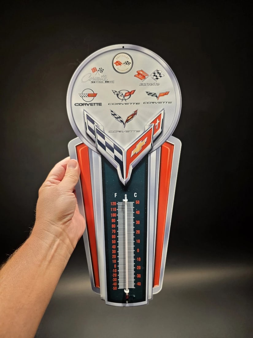 Metal Corvette Generations Wall Thermometer Garage Sign - 2