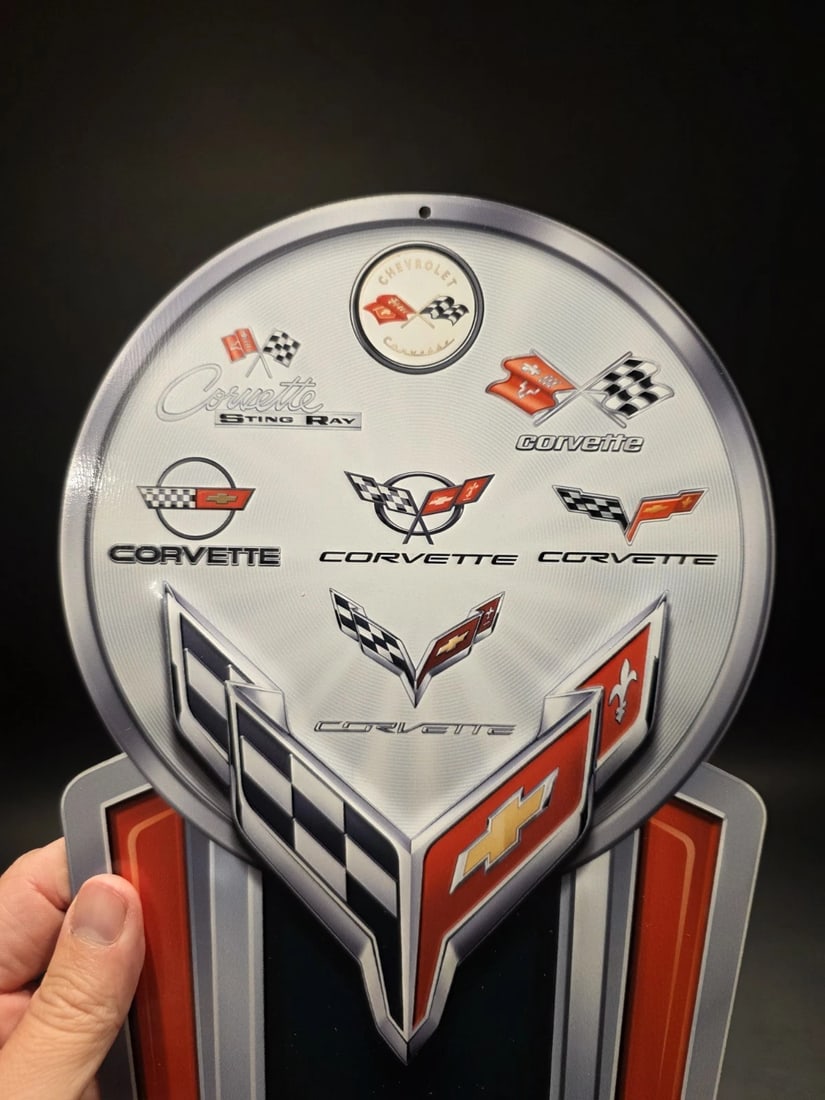 Metal Corvette Generations Wall Thermometer Garage Sign - 3