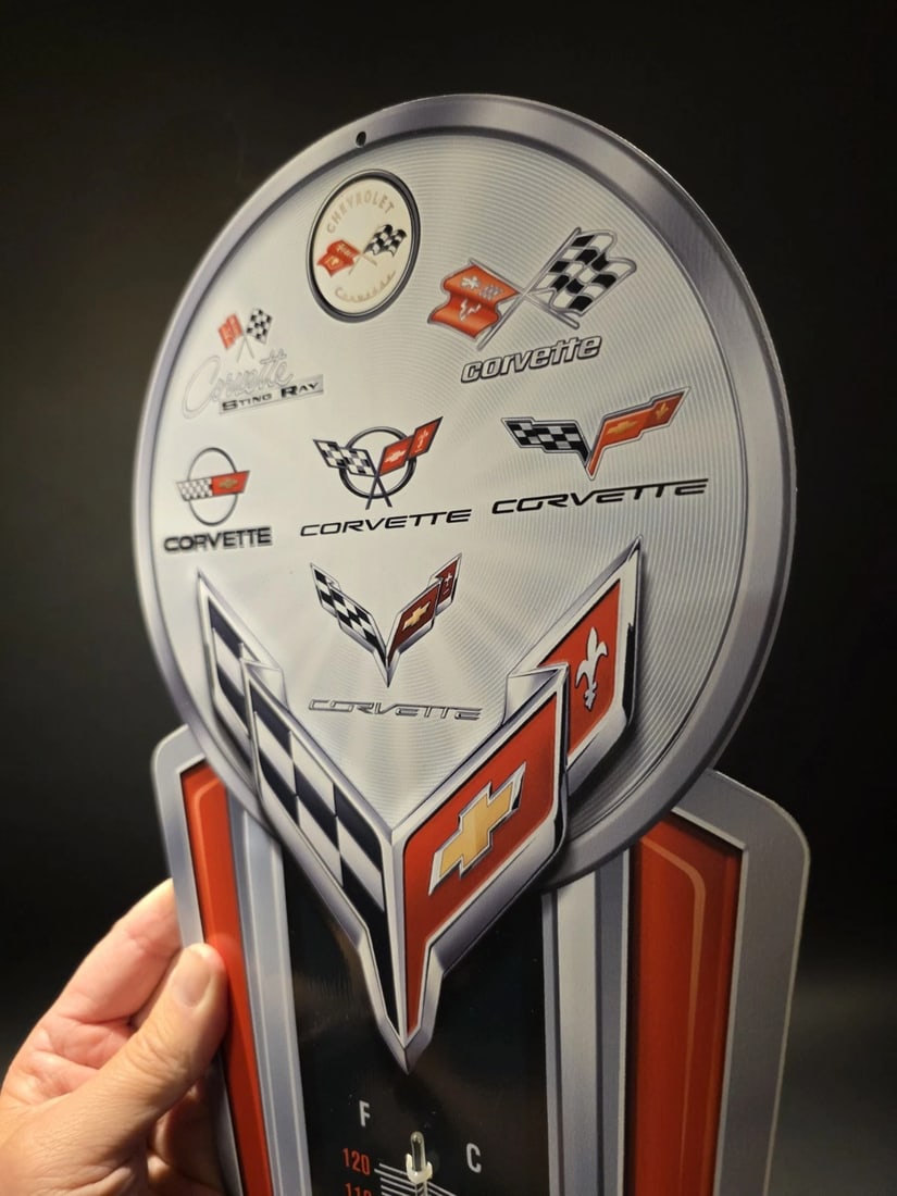 Metal Corvette Generations Wall Thermometer Garage Sign - 5