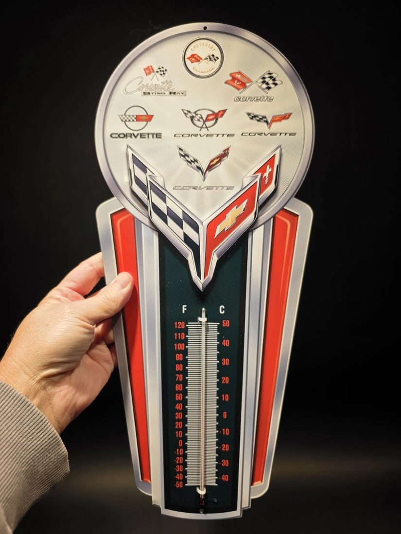 Metal Corvette Generations Wall Thermometer Garage Sign - 6