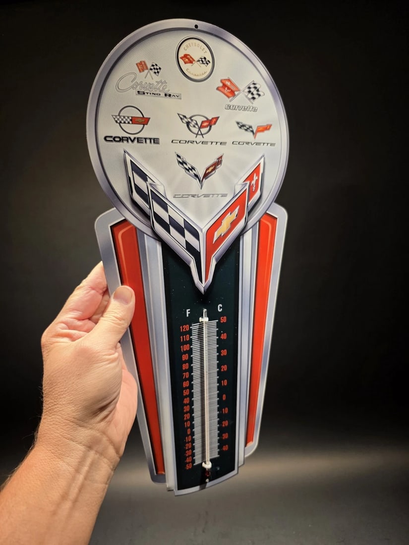 Metal Corvette Generations Wall Thermometer Garage Sign - 7