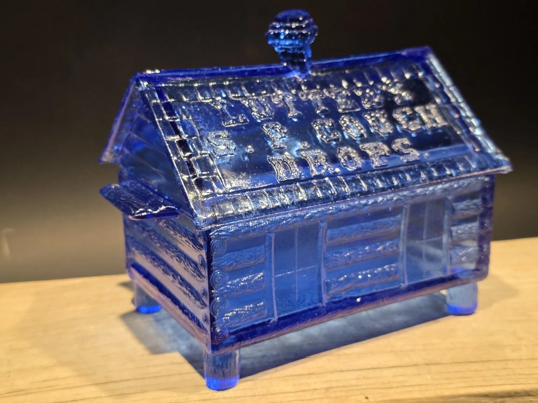 Cobalt Blue Depression Glass Cabin Candy Dish Box - 9