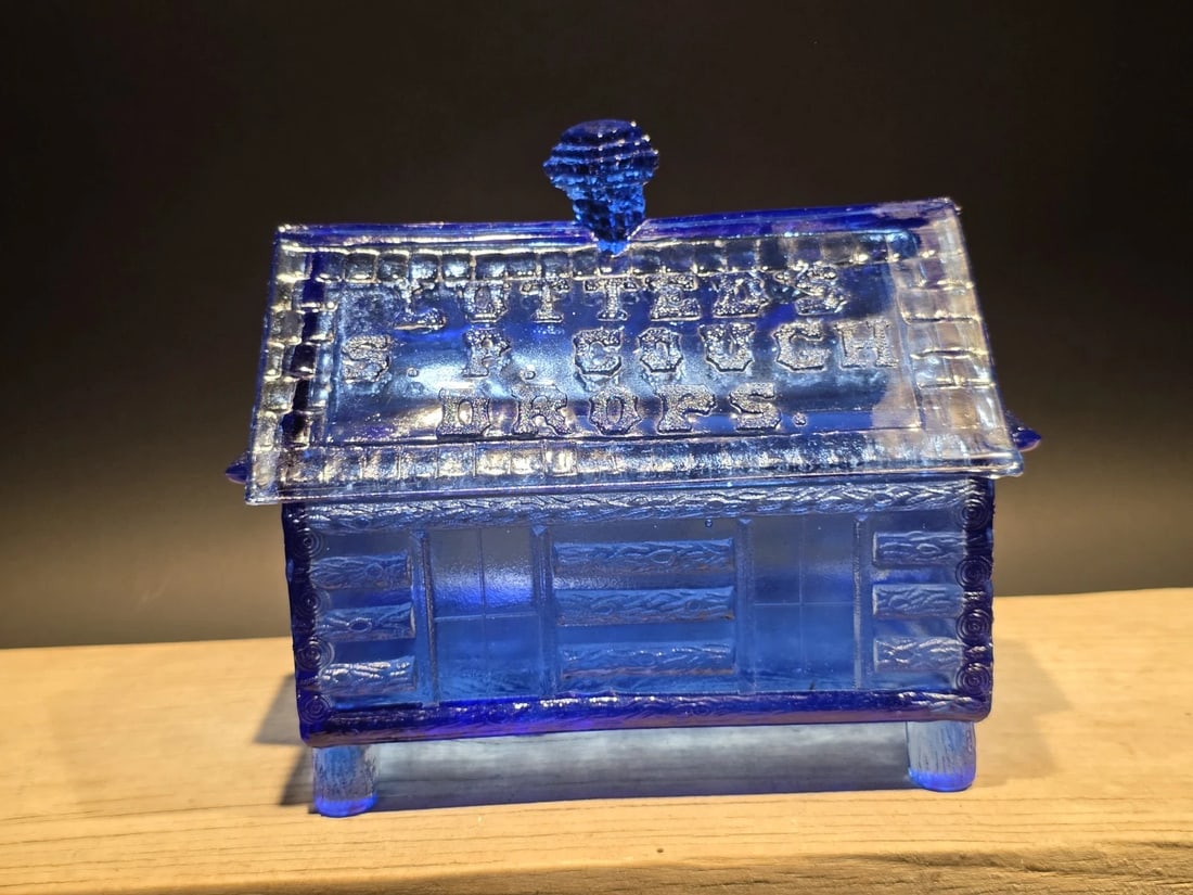 Cobalt Blue Depression Glass Cabin Candy Dish Box - 10