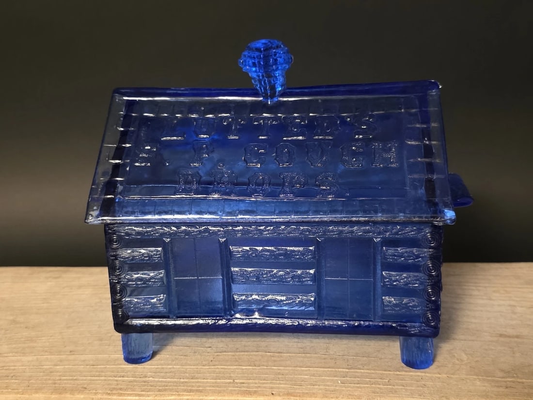 Cobalt Blue Depression Glass Cabin Candy Dish Box - 11