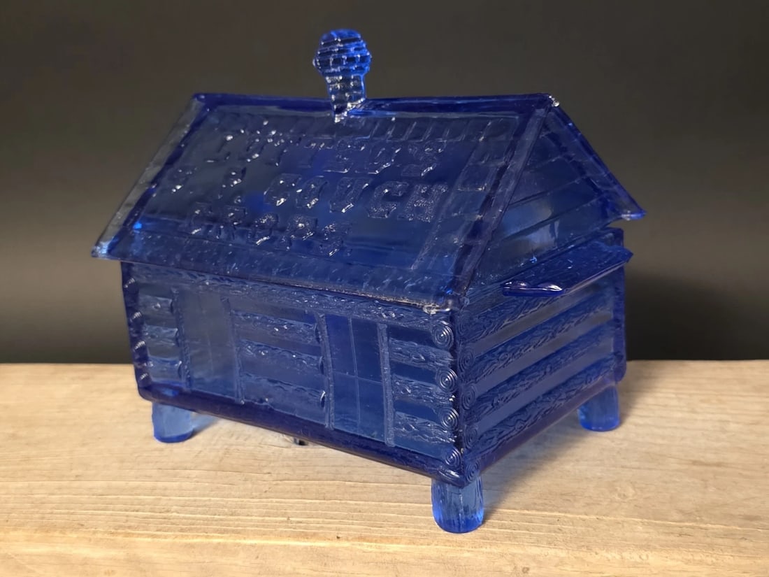 Cobalt Blue Depression Glass Cabin Candy Dish Box - 12