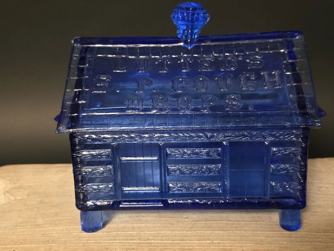 Cobalt Blue Depression Glass Cabin Candy Dish Box - 14