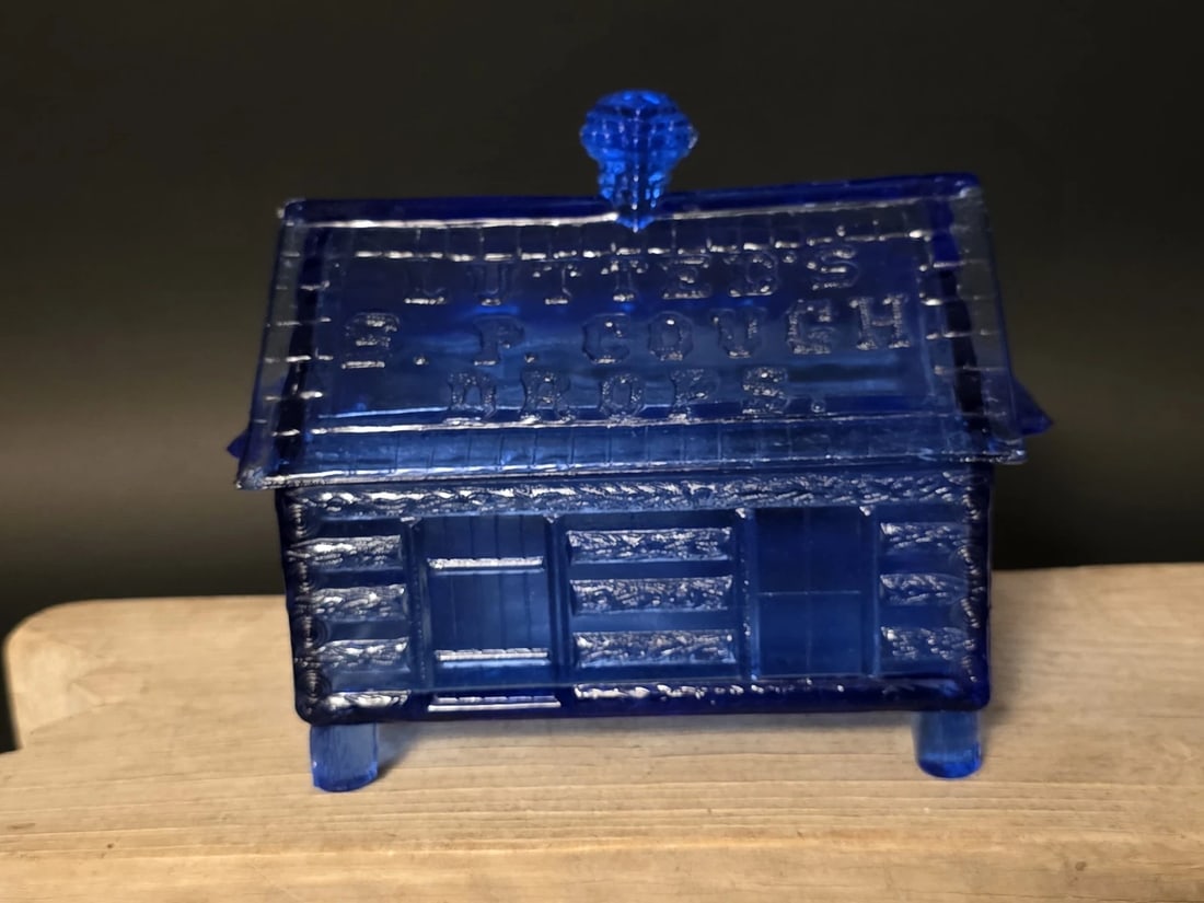 Cobalt Blue Depression Glass Cabin Candy Dish Box - 15