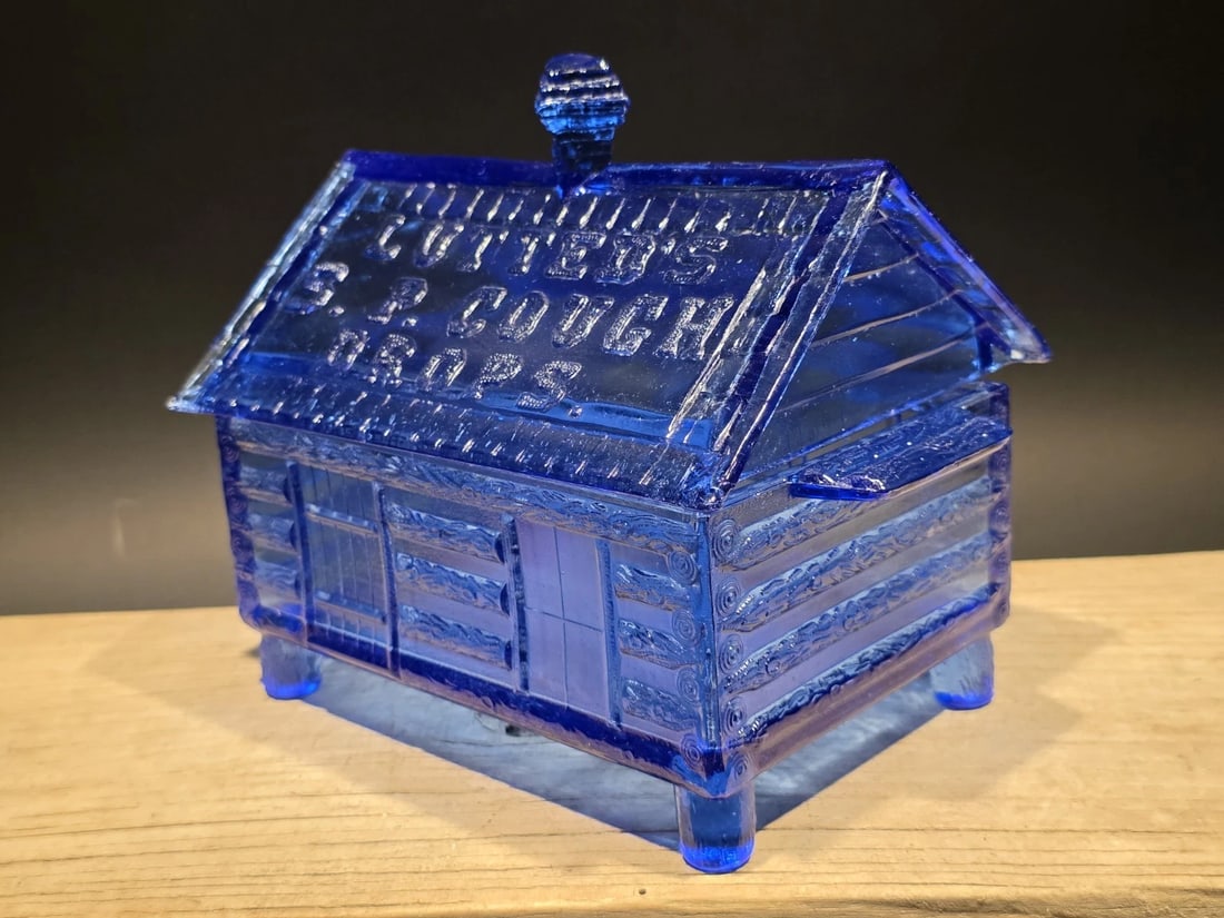 Cobalt Blue Depression Glass Cabin Candy Dish Box - 2