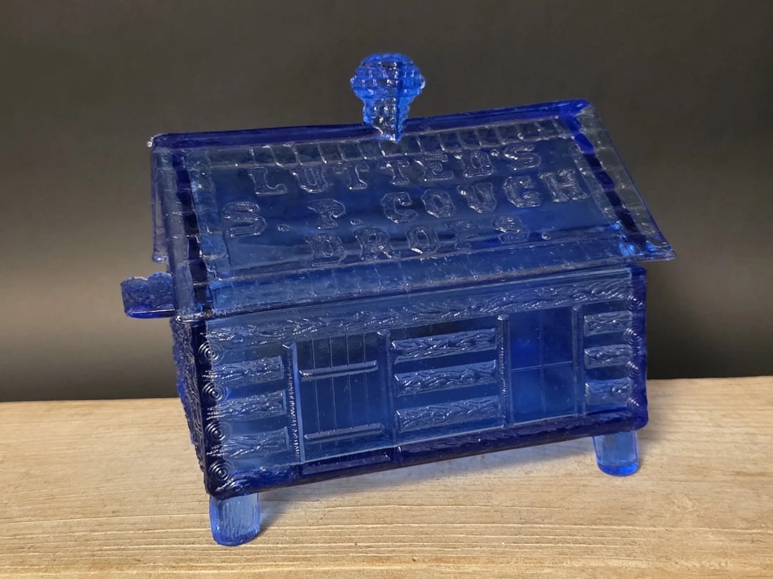 Cobalt Blue Depression Glass Cabin Candy Dish Box - 3