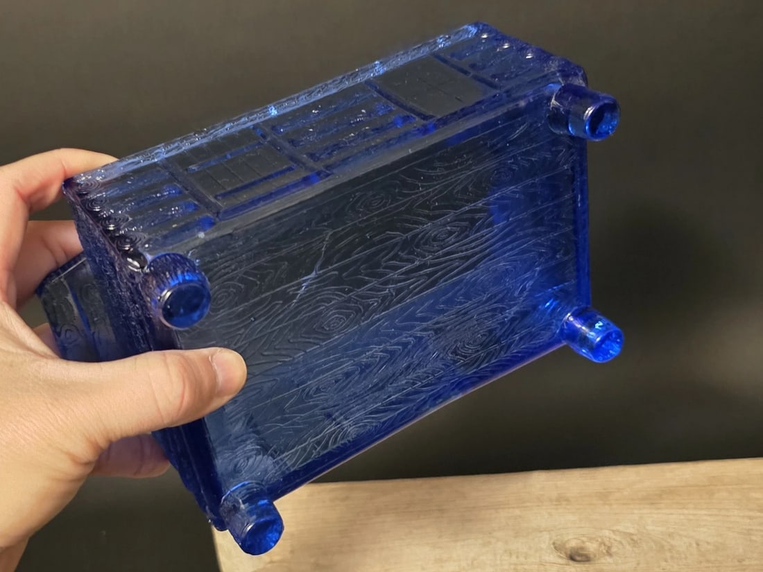 Cobalt Blue Depression Glass Cabin Candy Dish Box - 4