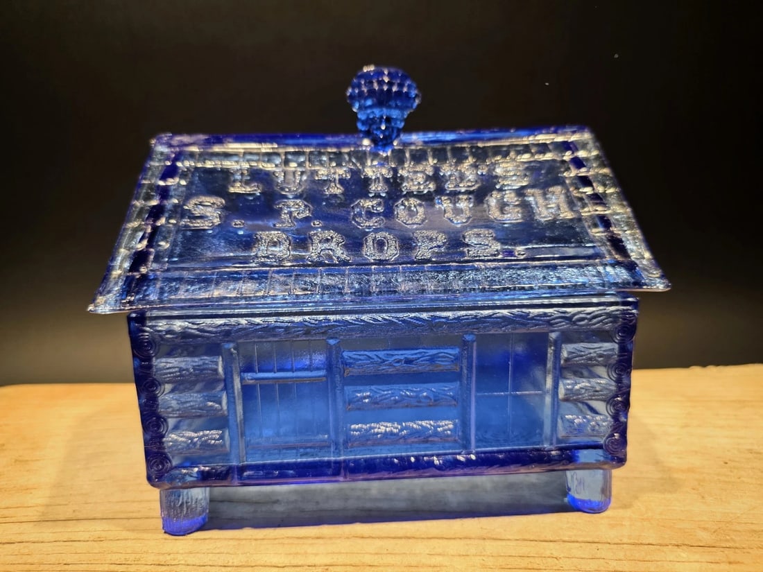Cobalt Blue Depression Glass Cabin Candy Dish Box - 5