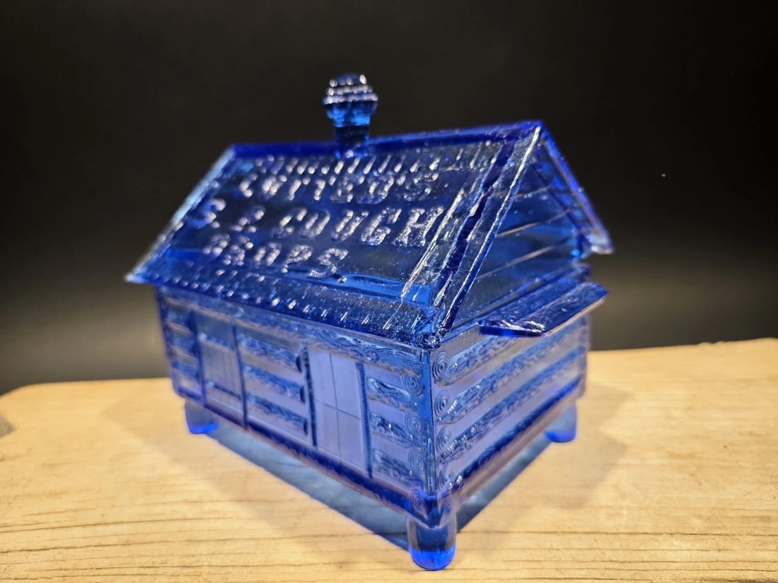 Cobalt Blue Depression Glass Cabin Candy Dish Box - 8