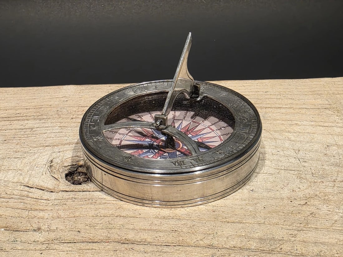 Silver Plated Bronze Sundial Compass - 6