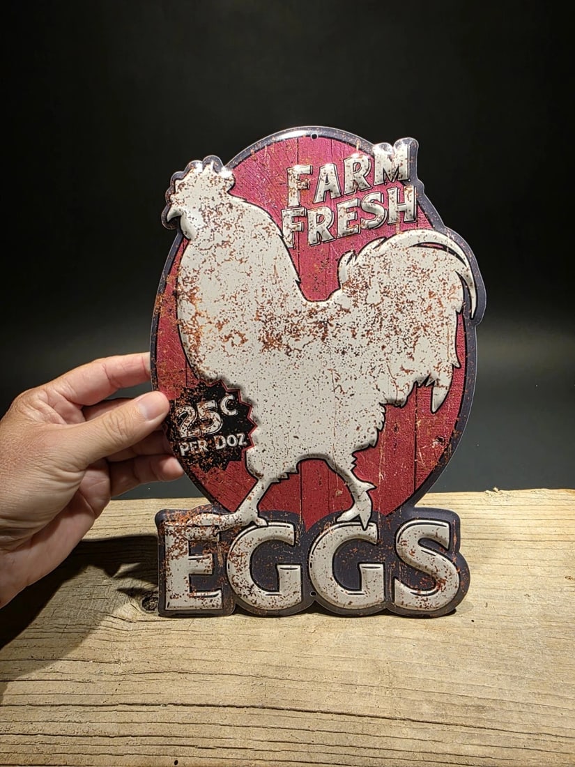 11" Metal Fresh Eggs Sign - 2