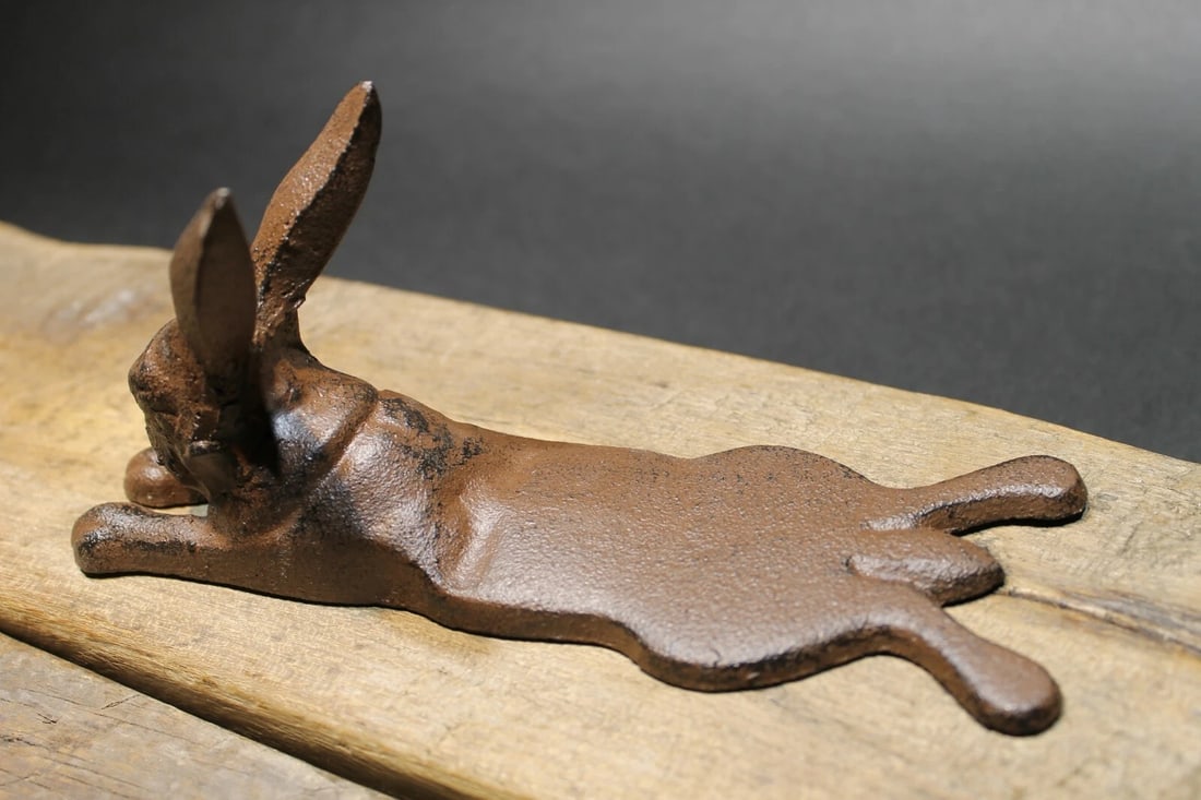 Cast Iron Door Stop Rabbit Hare Wedge Rust/Black - 5
